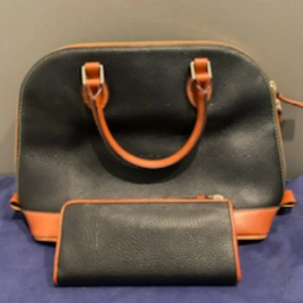 Dooney and Bourke Black and Tan Leather Purse with matching Wallet - Picture 3 of 4